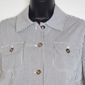 Jones New York Gray/White Stripe Jacket Long Sleeve Casual Button Down Size M